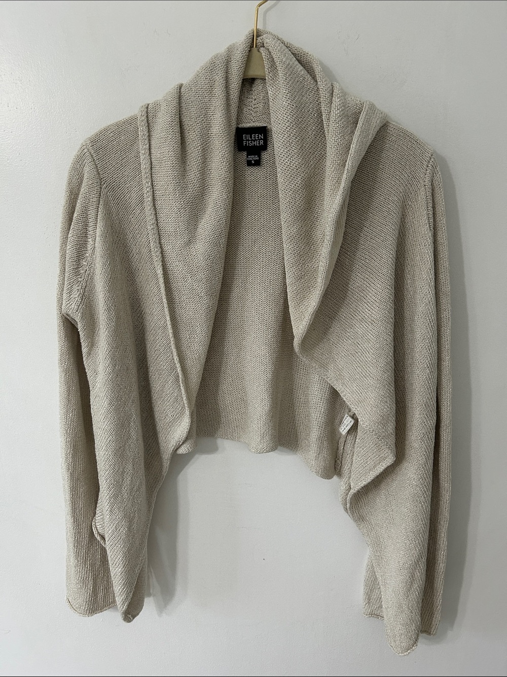 Eileen Fisher Silk Blend Draped Open-Front Knit Cardigan Asymmetrical Hem Size S